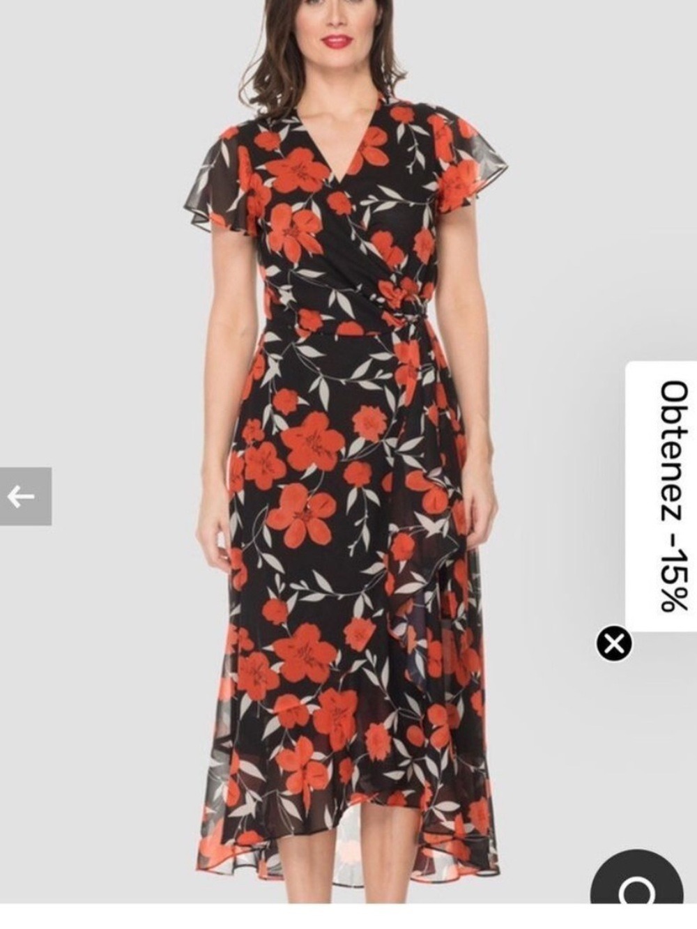 Joseph Ribkoff Black and Red Floral Wrap Around Maxi Dress size 18